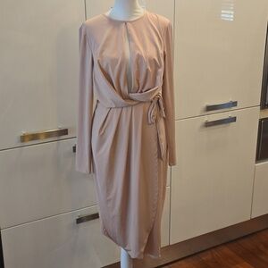 NWT Asos Faux Wrap Stretch Midi Dress Muted Pink Womens Size 8